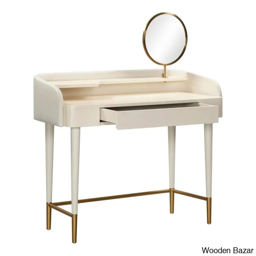 Latifha Vanity Dressing Table With Mirror And Stool Cream