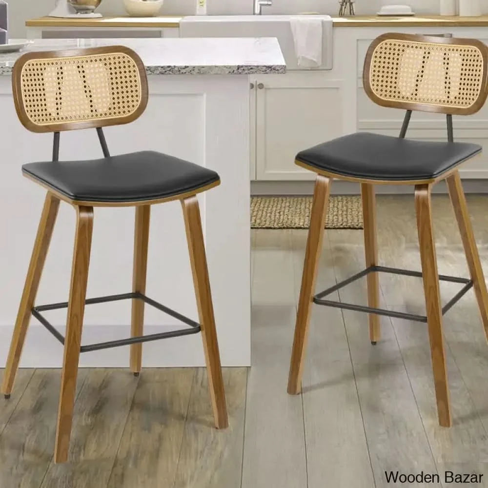 Latiu Swivel Upholstered Rattan Counter & Bar Stool Black / (26’’’ Seat Height) 1
