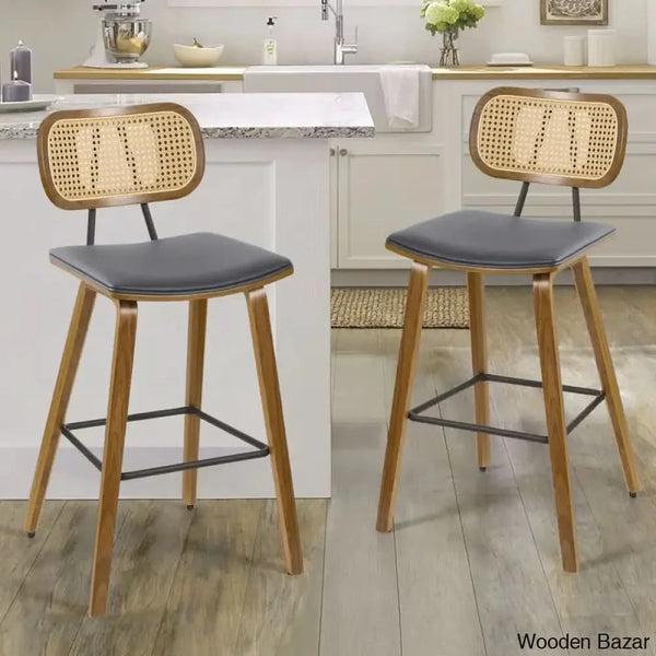 Latiu Swivel Upholstered Rattan Counter & Bar Stool