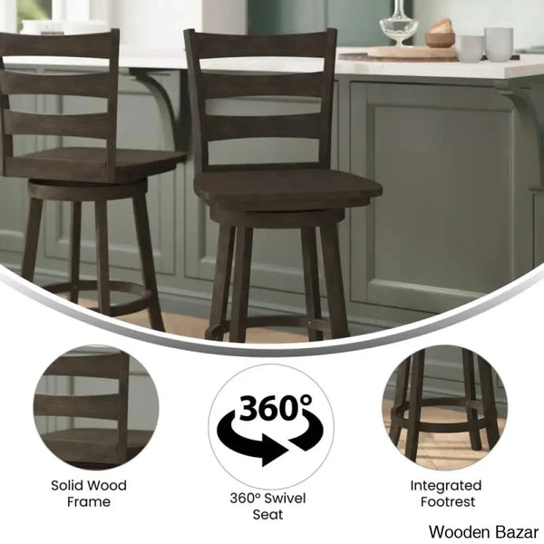 Laurele Ladderback Wooden Swivel Dining Counter And Bar Stool With Footrest