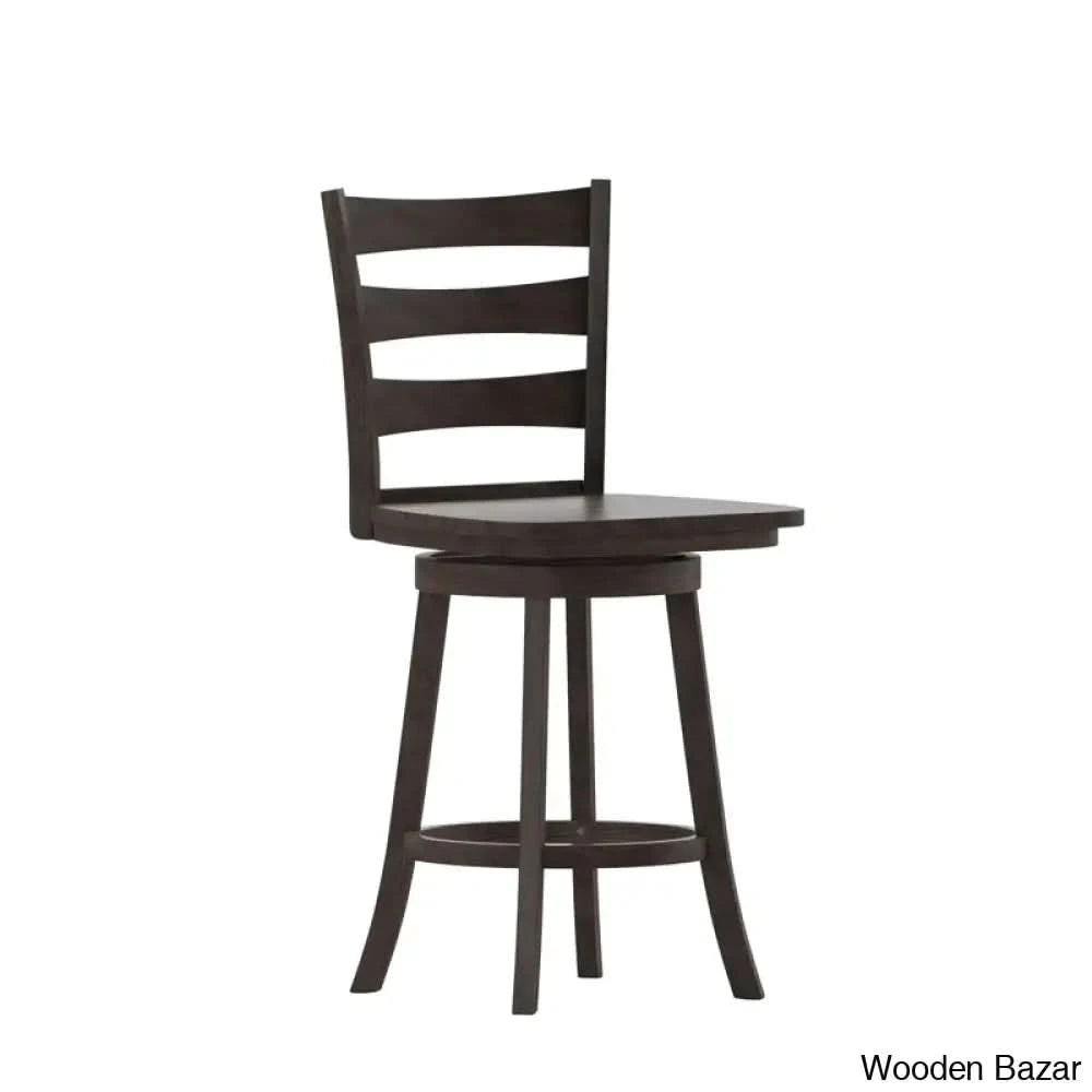 Laurele Ladderback Wooden Swivel Dining Counter And Bar Stool With Footrest Espresso / (25” Seat