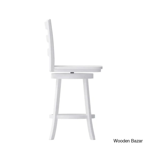 Laurele Ladderback Wooden Swivel Dining Counter And Bar Stool With Footrest