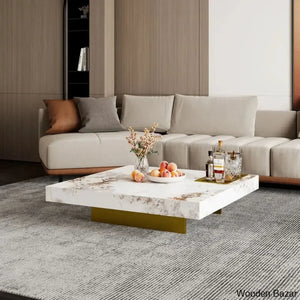Lecantos 43“ Square Coffee And Center Table With Faux Marble Table-Top