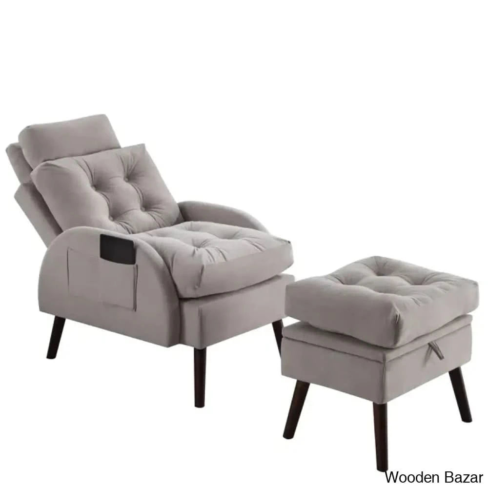 Leccy Upholstered Chaise Lounge With Storage Ottoman & Adjustable Backrest Gray Velvet/Polyester