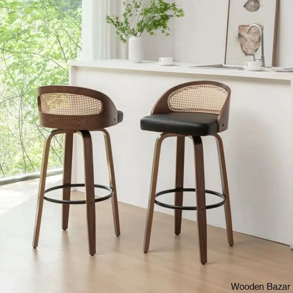 Leeanaz Swivel Faux Leather Counter & Bar Stools - Wooden Bazar Black / 2 Piece Stool (30’’