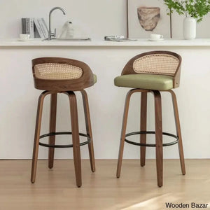 Leeanaz Swivel Faux Leather Counter & Bar Stools - Wooden Bazar Green / 1 Piece Stool (30’’