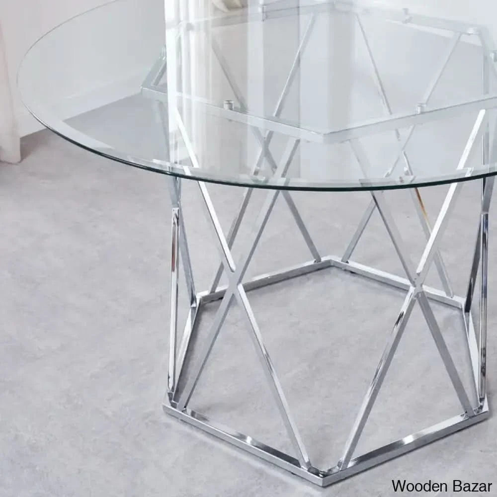 Licken Luxury 4 Seater Glass Top Dining Set - Wooden Bazar White