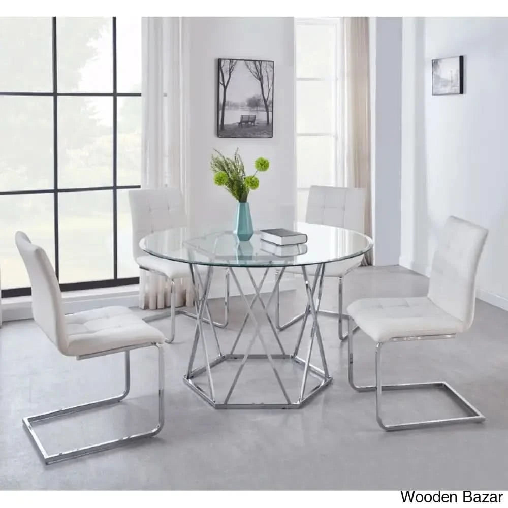 Licken Luxury 4 Seater Glass Top Dining Set - Wooden Bazar White