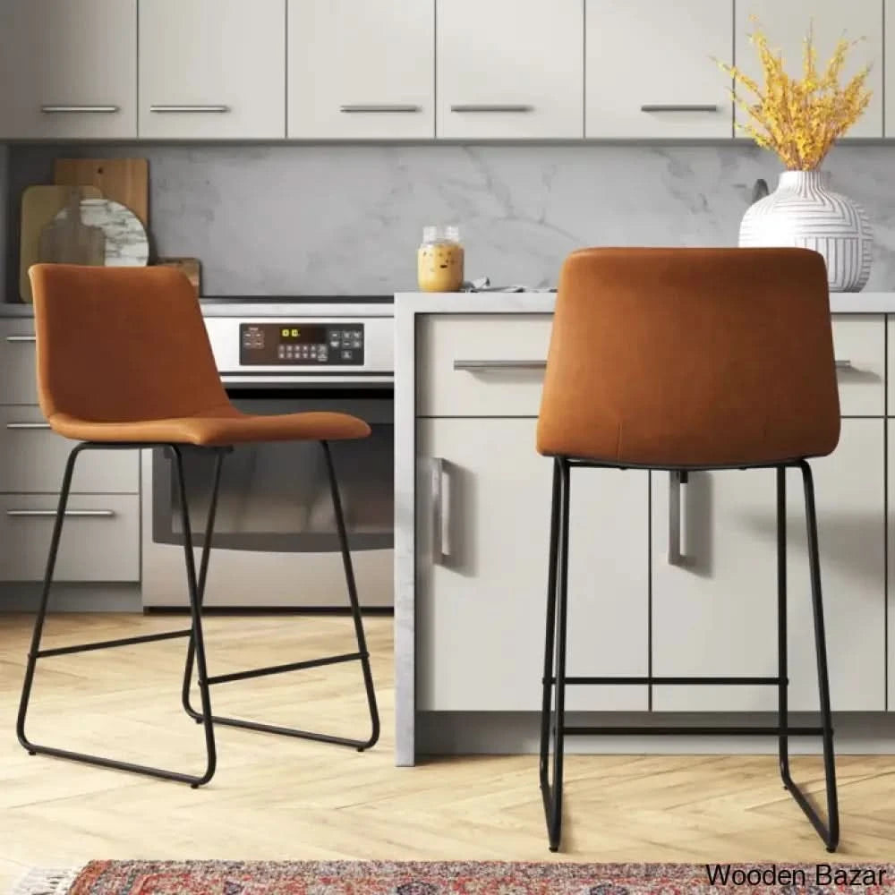 Liekelen Swivel Commercial Grade Leather Soft Upholstered Bar & Counter Stools (Set Of 2) Light