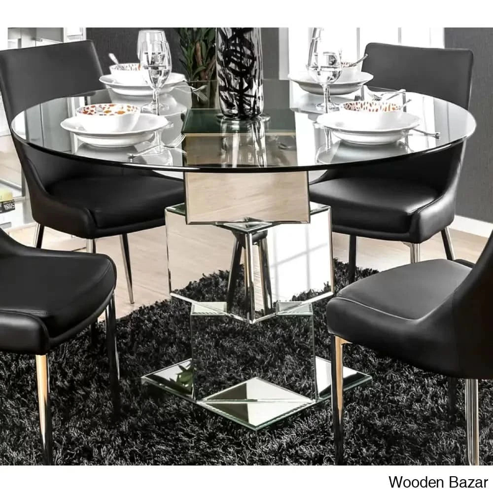 Lily Royal 4 Seater Glass Top Pedestal Dining Set - Wooden Bazar