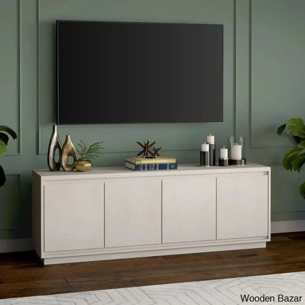Linio Stylish Rattan Cabinet Media Console For Large Tv Set Alder White