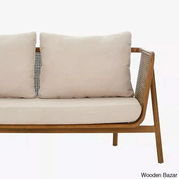 Linner Modern Solid Wood & Cane 3-Seater Sofa- Wooden Bazar