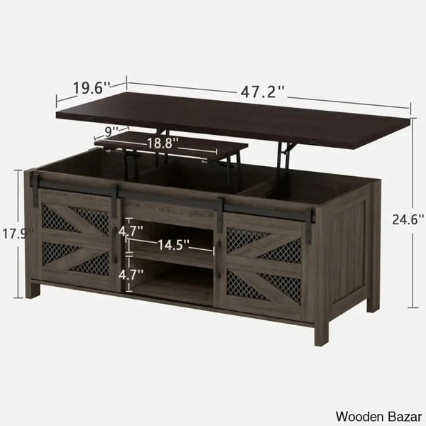 Linore 47.2’’ Lift Top Coffee And Center Table 4 In 1 Farmhouse Tables For Dining Room Living