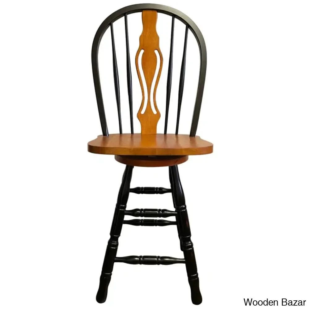 Lodak Swivel Solid Wood 24’’ Counter And Bar Stool Antique Black / Cherry