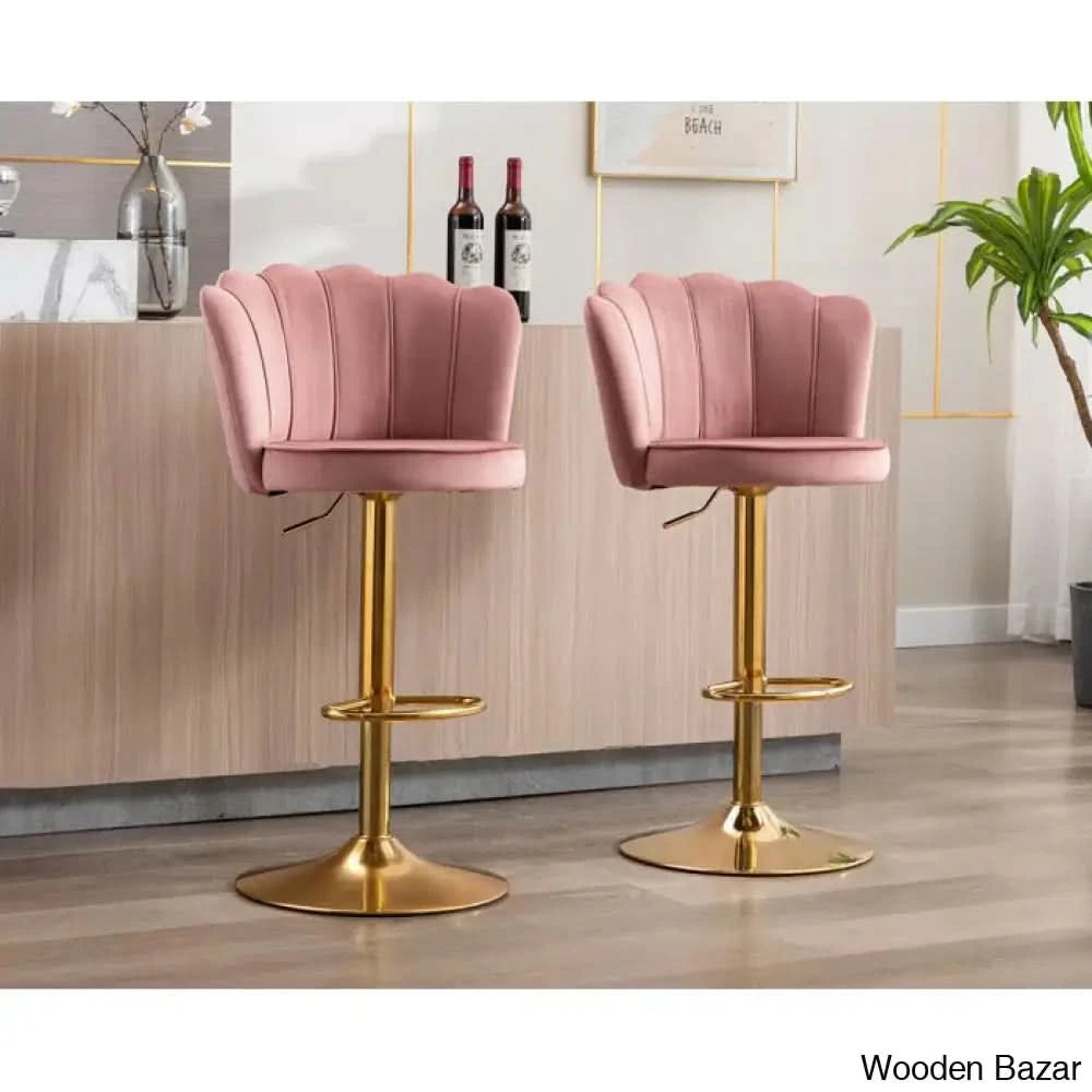 Ludkaz Swivel Adjustable Height Counter And Bar Stool (Set Of 2) Dark Pink