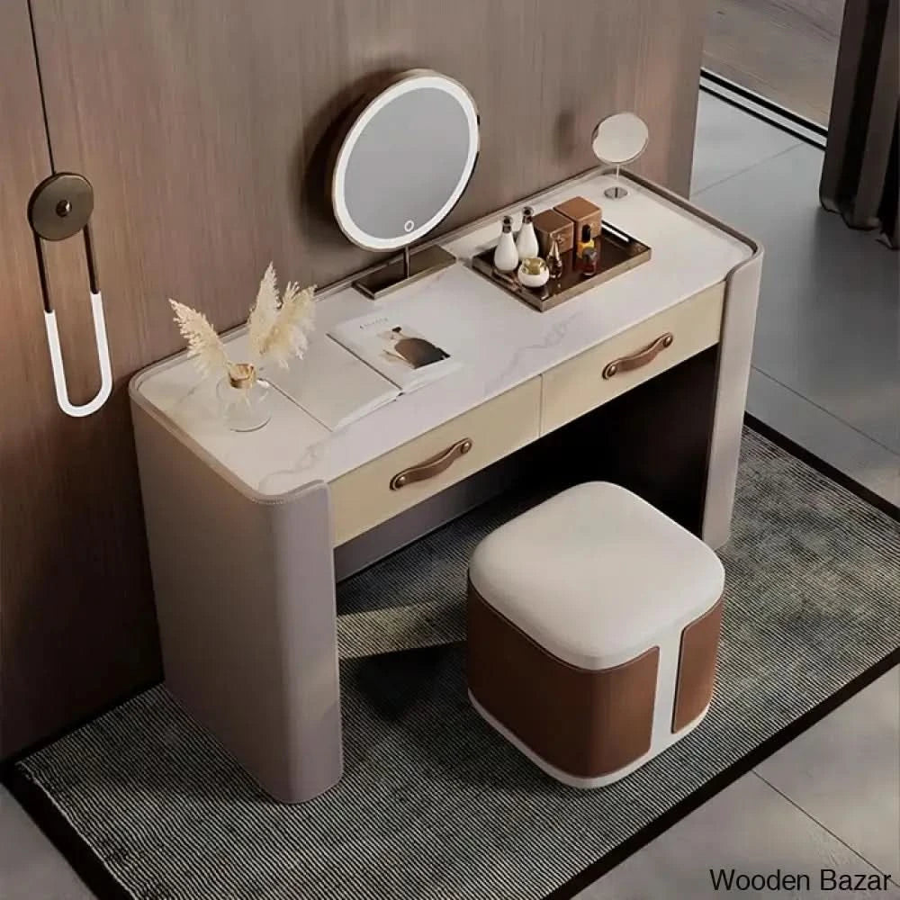 Luel Vanity Dressing Table With Lighted Mirror And Stool