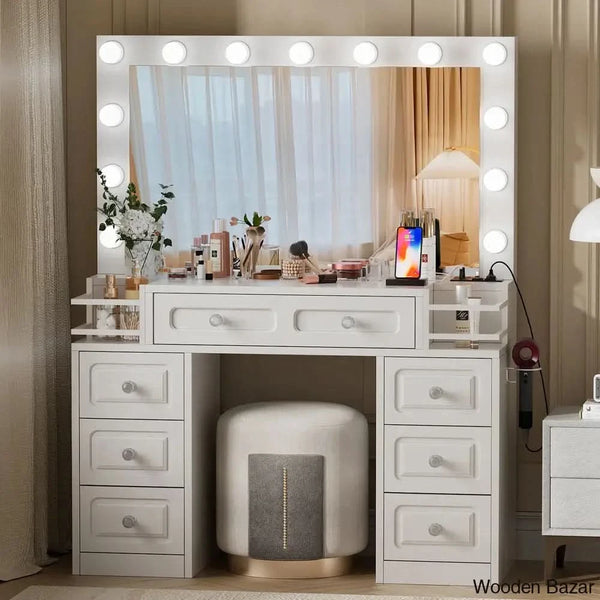 Lunell Farmhouse Makeup Vanity Dressing table with Lighted Mirror