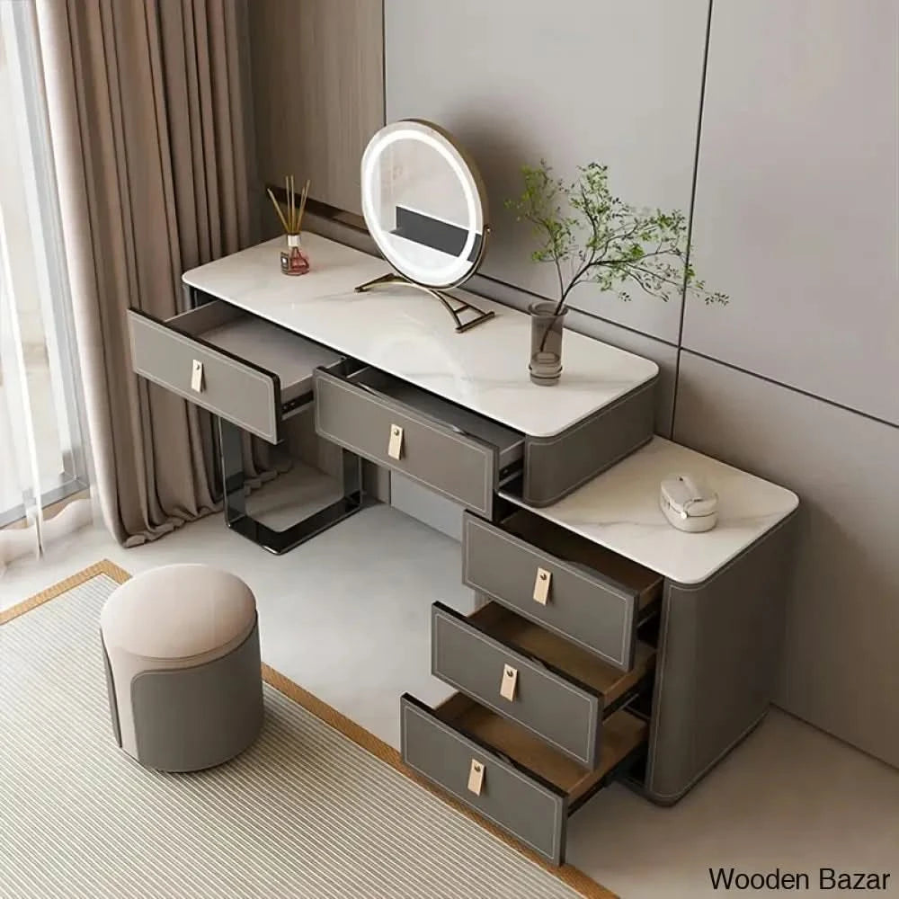 Machmer Vanity Dressing Table With Mirror Light And Stool