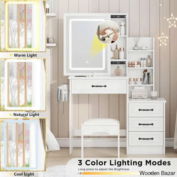 Makeup Vanity Table With 4 Drawers, Vanity Dressing Table, Hidden And