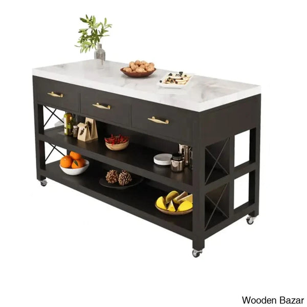 Marble Top Kitchen Island Trolley Cart Cabinet Kitchen Island With Storage