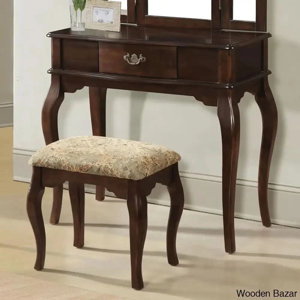 Maren Vanity 3 Mirrors Dressing Table With Stool