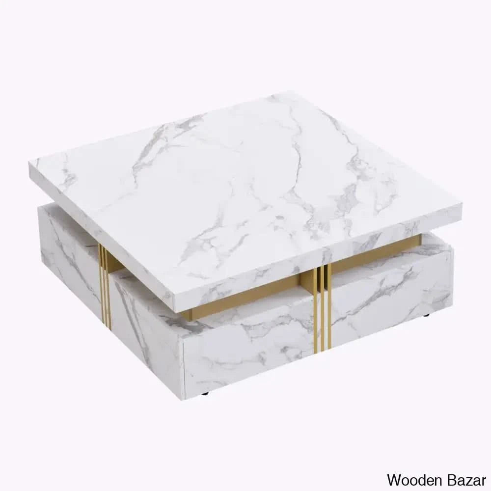 Maryann Square Storage Coffee Table With 4 Drawers And Center Table White