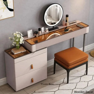 Maurece Vanity Dressing Table With Lighted Mirror And Stool Gray/Pale Pink