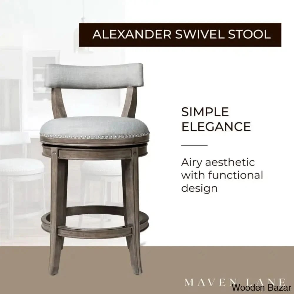 Mavenb Lane Alexander Swivel Counter And Bar Stool With Fabric Upholstery Reclaimed Oak / (26’’