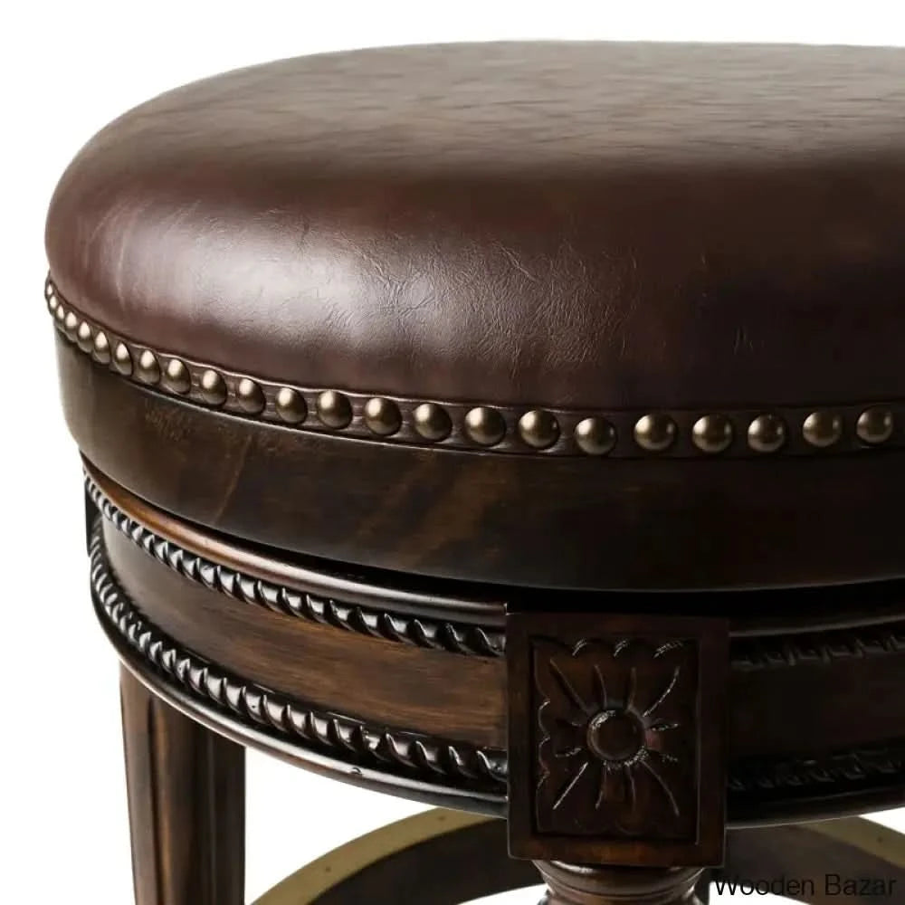 Maveno Swivel Lane Pullman Backless Counter And Bar Stool With Vegan Leather Upholstery Dark Walnut