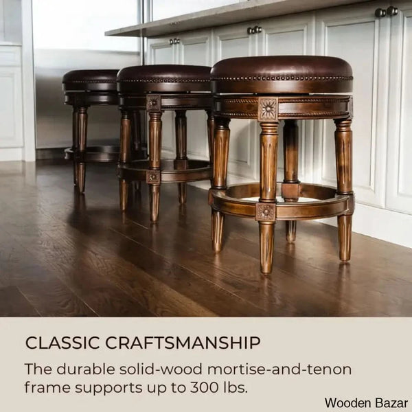 Maveno Swivel Lane Pullman Backless Counter And Bar Stool With Vegan Leather Upholstery