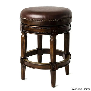 Maveno Swivel Lane Pullman Backless Counter And Bar Stool With Vegan Leather Upholstery Dark Walnut