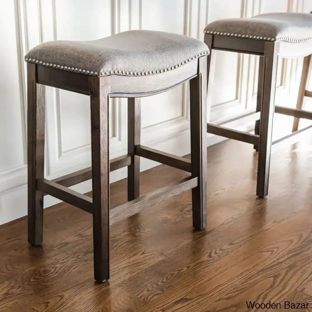 Mavenq Lane Adrien Backless Saddle Kitchen Counter And Bar Stool With Fabric Upholstery Dark Walnut