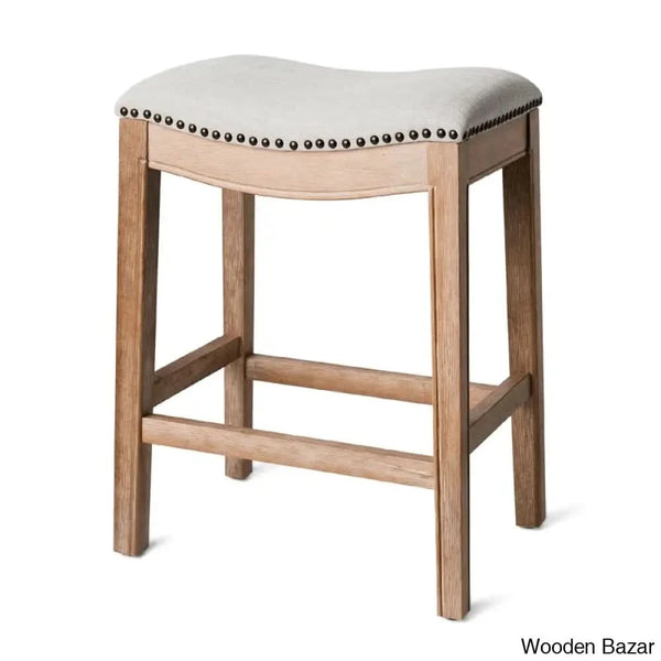 Mavenq Lane Adrien Backless Saddle Kitchen Counter And Bar Stool With Fabric Upholstery Weathered