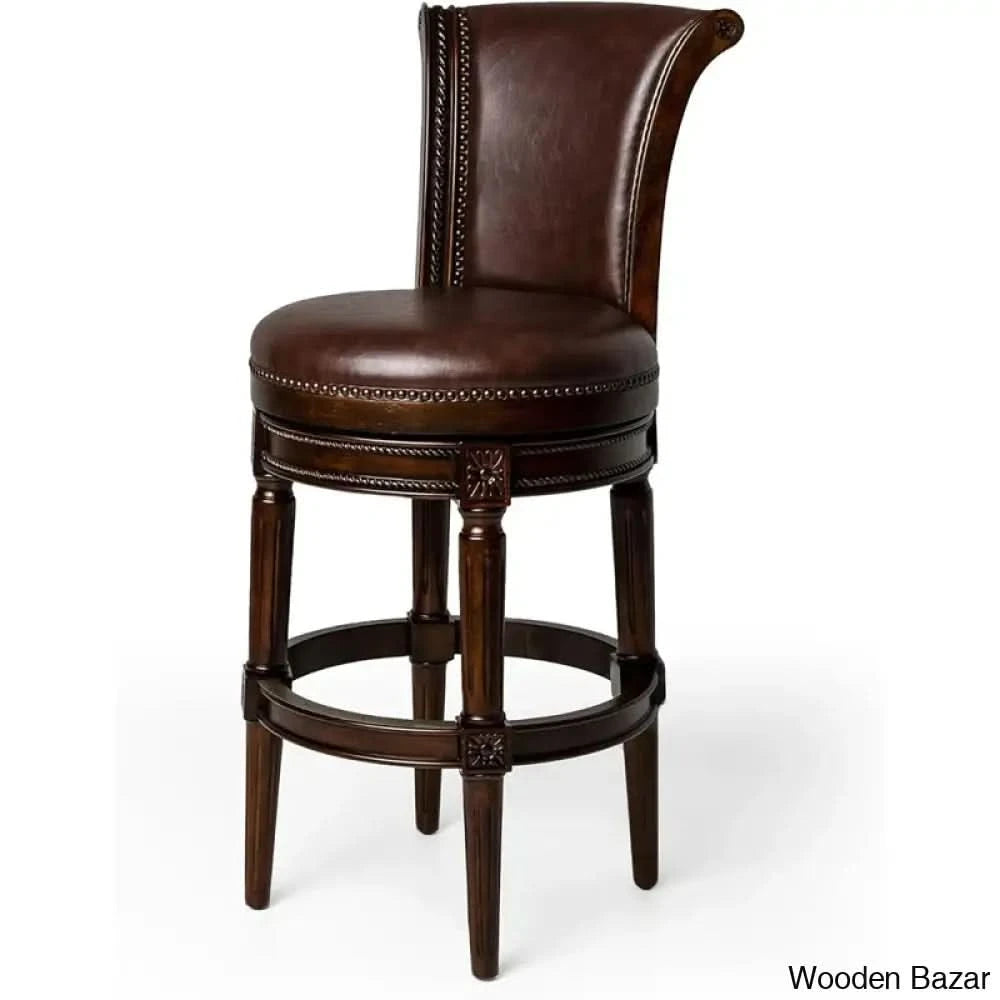 Mavenz Lane Pullman Counter And Bar Stool With Vegan Leather Upholstery Dark Walnut / (31’’