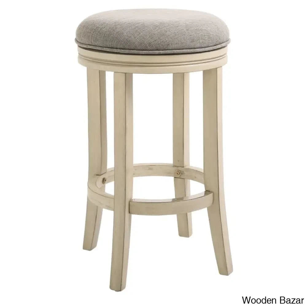 Mcgriffa Solid Wood Swivel Backless Counter And Bar Stool Height Bar Chair With Footrest Distressed