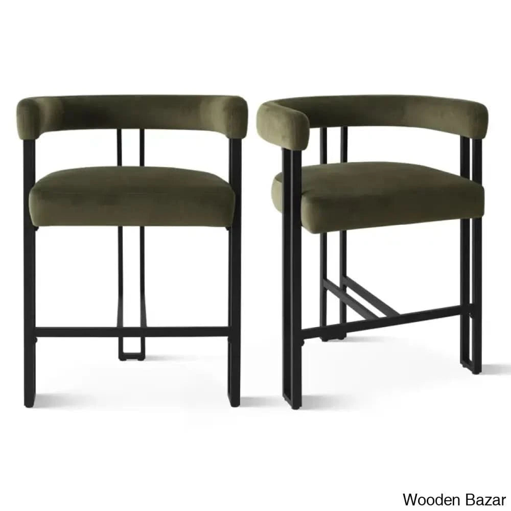 Mekaho Swivel Upholstered 24’’ Counter And Bar Stool With Metal Frame Green / 2