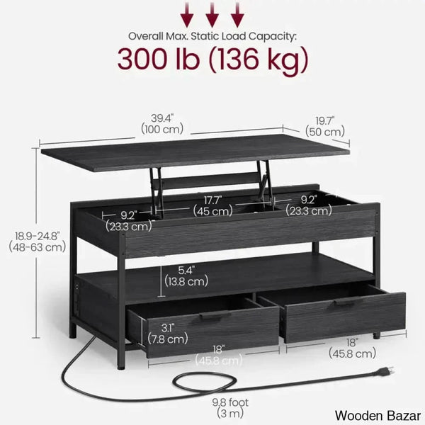 Meu Lift Top Coffee And Center Table With 2 Drawers Outlets