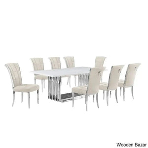 Miler Royal 8 Seater Dining Table Set Marble Top Rectangle