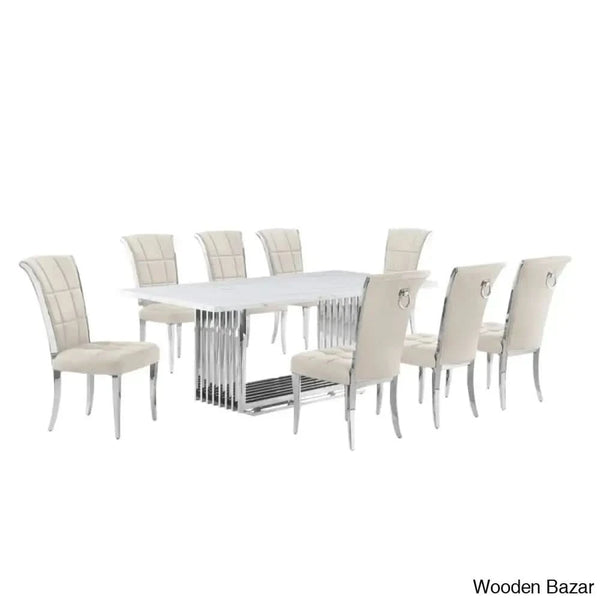 Miler Royal 8 Seater Dining Table Set Marble Top Rectangle