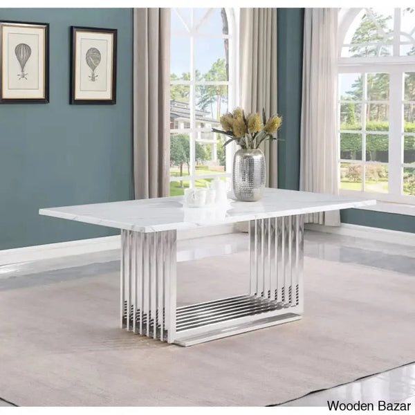 Miler Royal 8 Seater Dining Table Set Marble Top Rectangle