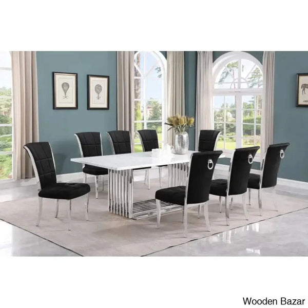 Miler Royal 8 Seater Dining Table Set Marble Top Rectangle Black