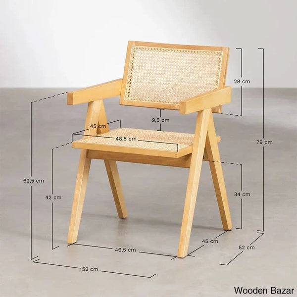 Miles Rattan Modern Dining Table Set With Four Chairs With Armrests