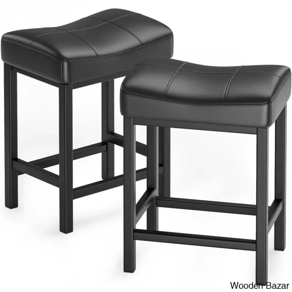 Mirenoe Saddle Swivel Upholstered 24’’ Kitchen Counter Stools Set Of 2 Black /