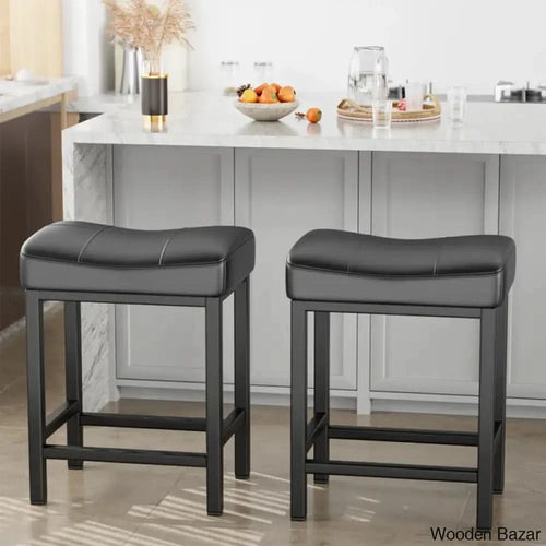 Mirenoe Saddle Swivel Upholstered 24’’ Kitchen Counter Stools Set Of 2 Black /