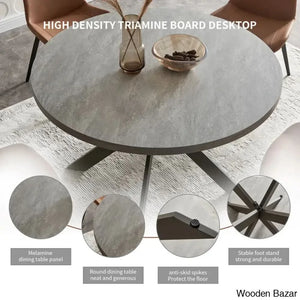 Modern 47.2’’ Round Dining Table Set | Steel-Leg Kitchen For 4-6 People With 4 Chairs