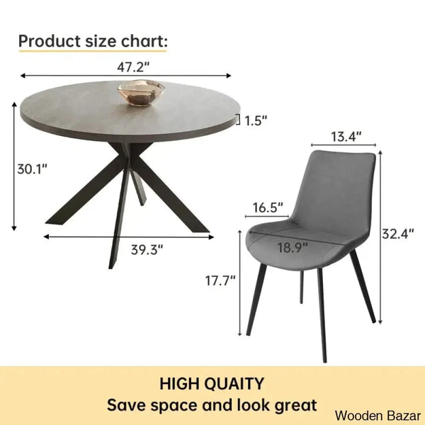 Modern 47.2’’ Round Dining Table Set | Steel-Leg Kitchen For 4-6 People With 4 Chairs