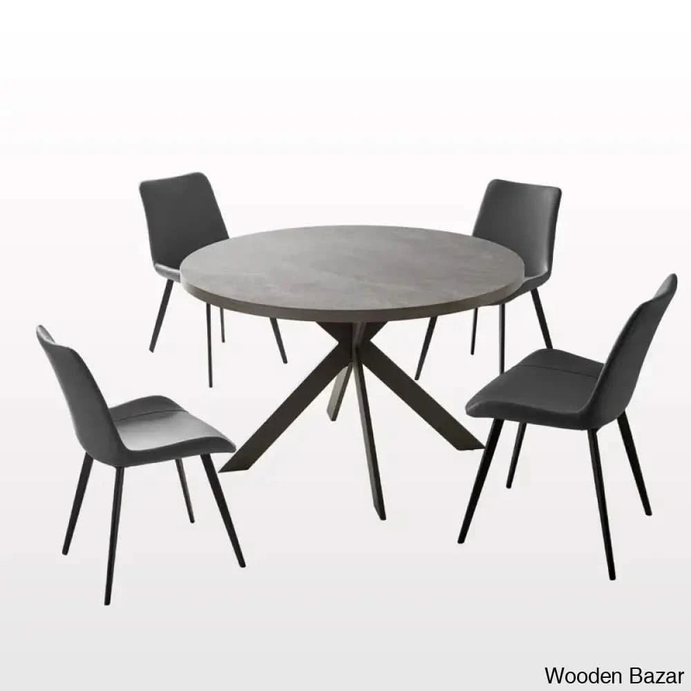 Modern 47.2’’ Round Dining Table Set | Steel-Leg Kitchen For 4-6 People With 4 Chairs Brown