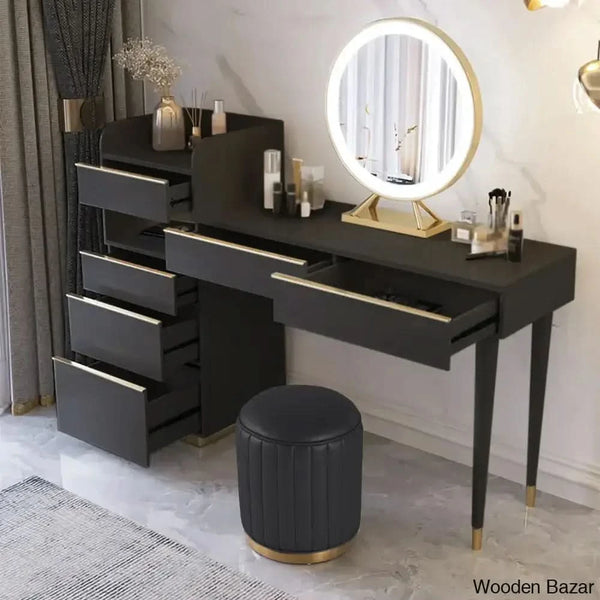 Cashew Modern Black Makeup Vanity Set Dressing Table with Lighted Mirr Cashew Modern Black Makeup Vanity Set Dressing Table with Lighted Mirr
