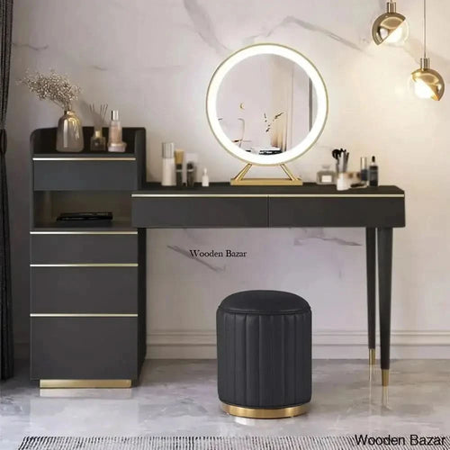 Cashew Modern Black Makeup Vanity Set Dressing Table with Lighted Mirr