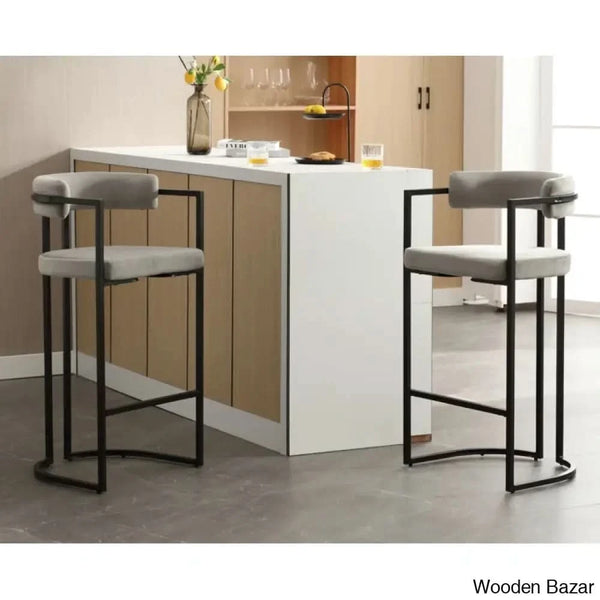 Modern Ivy Swivel Upholstered Hollow Counter And Bar Stool With Armrests And Footrests Barrel High